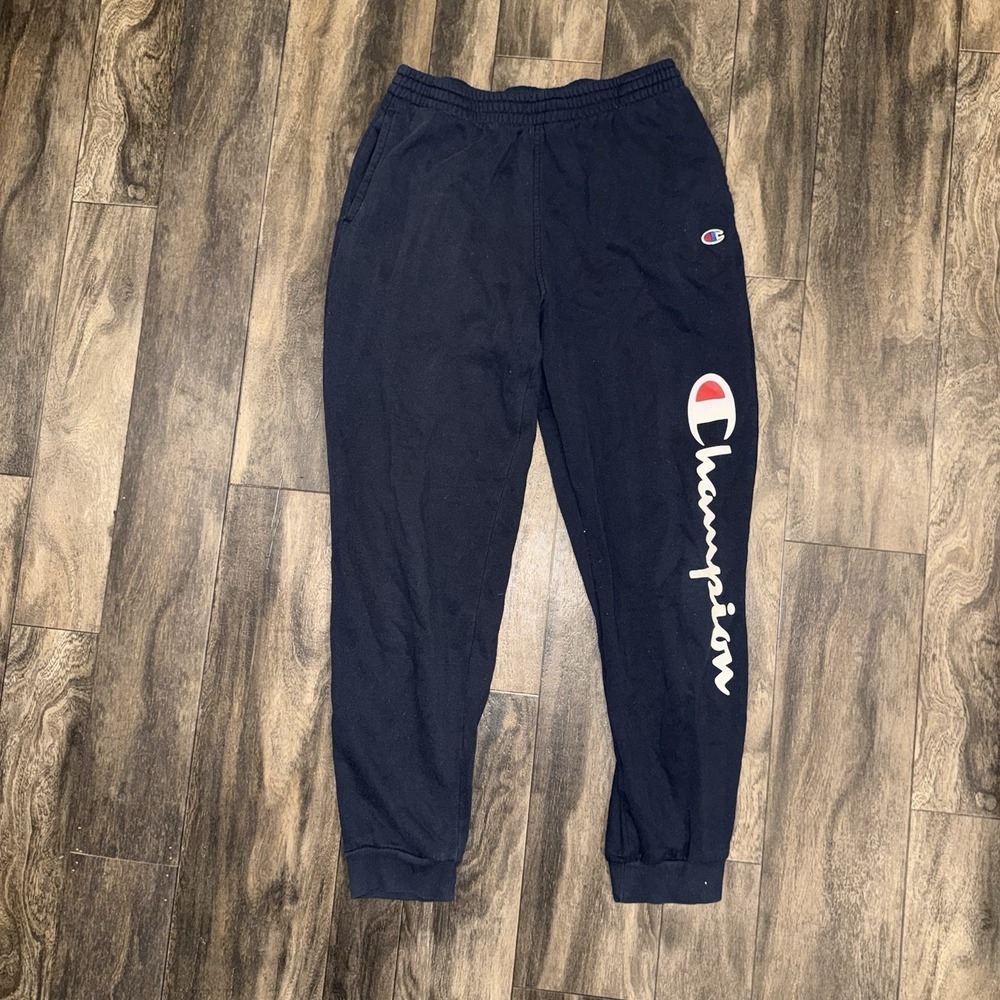 Champion Fleece Tapered Sweatpansts Joggers Script Logo Men's XL Navy Blue